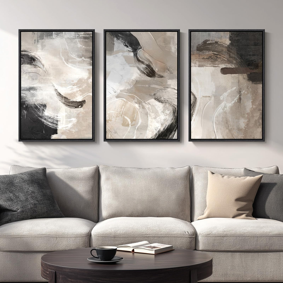Framed Modern Rustic Neutral Abstract Wall Art, 3 Piece Set, Each 16x24 In