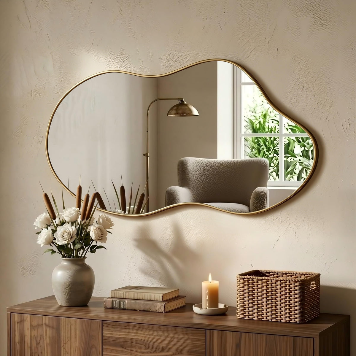 Irregular Wall Mirror 24×40 Inch Black