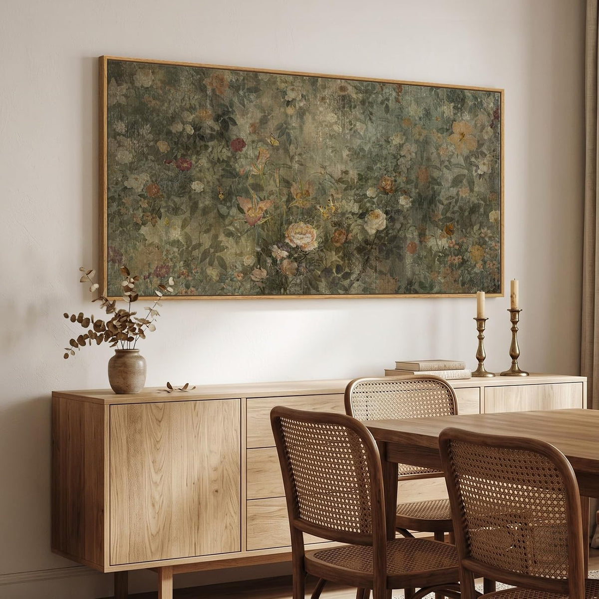Extra Large Framed Vintage Rustic Floral Wall Art for Living Room, 60x30 In