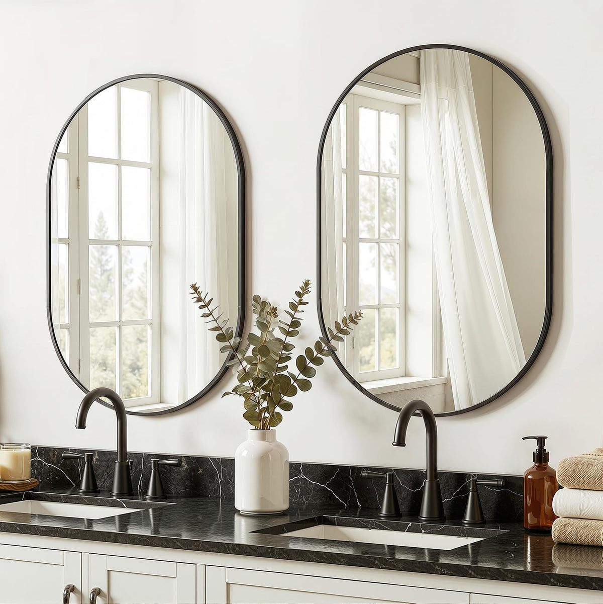 Black Oval Bathroom Mirror for Over Sink, 2 Pack 24"x36" Wall Mirror