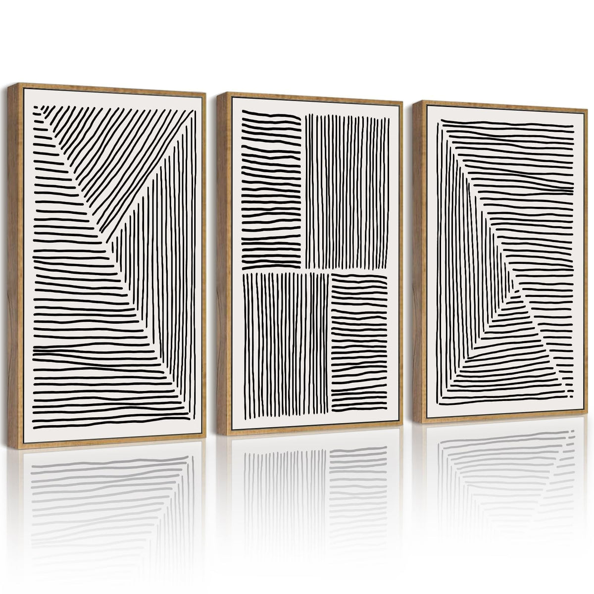 Drsoum Mid-Century Modern Framed Wall Art Minimalist Abstract Boho Neutral Line Wall Decor Geometric Artwork Kitchen Dining Room 11x14in Natural Framed
