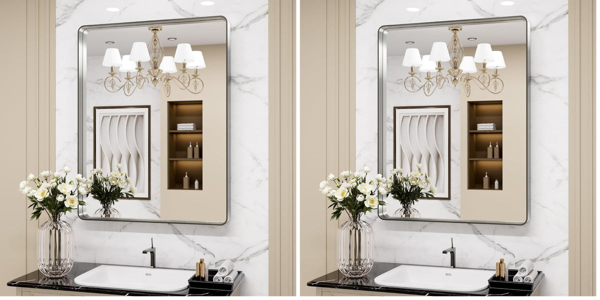 LOAAO 20X16 Inch Black Bathroom Mirror Metal Framed