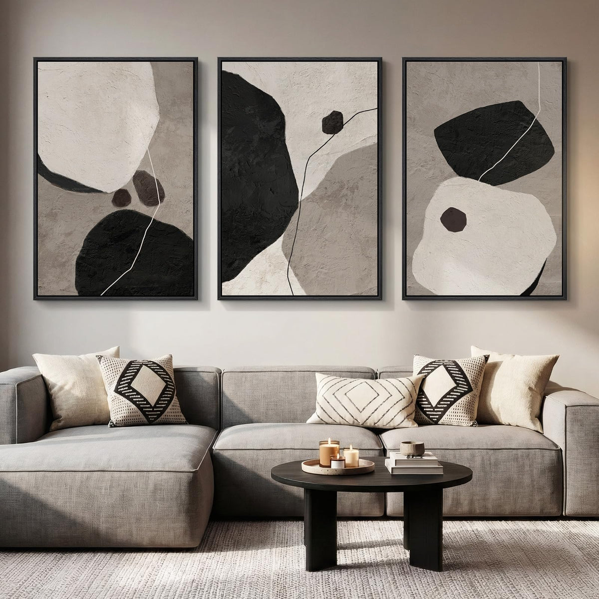 Framed Modern Minimalist Neutral Abstract Wall Art, Set of 3, Each 16x24 In
