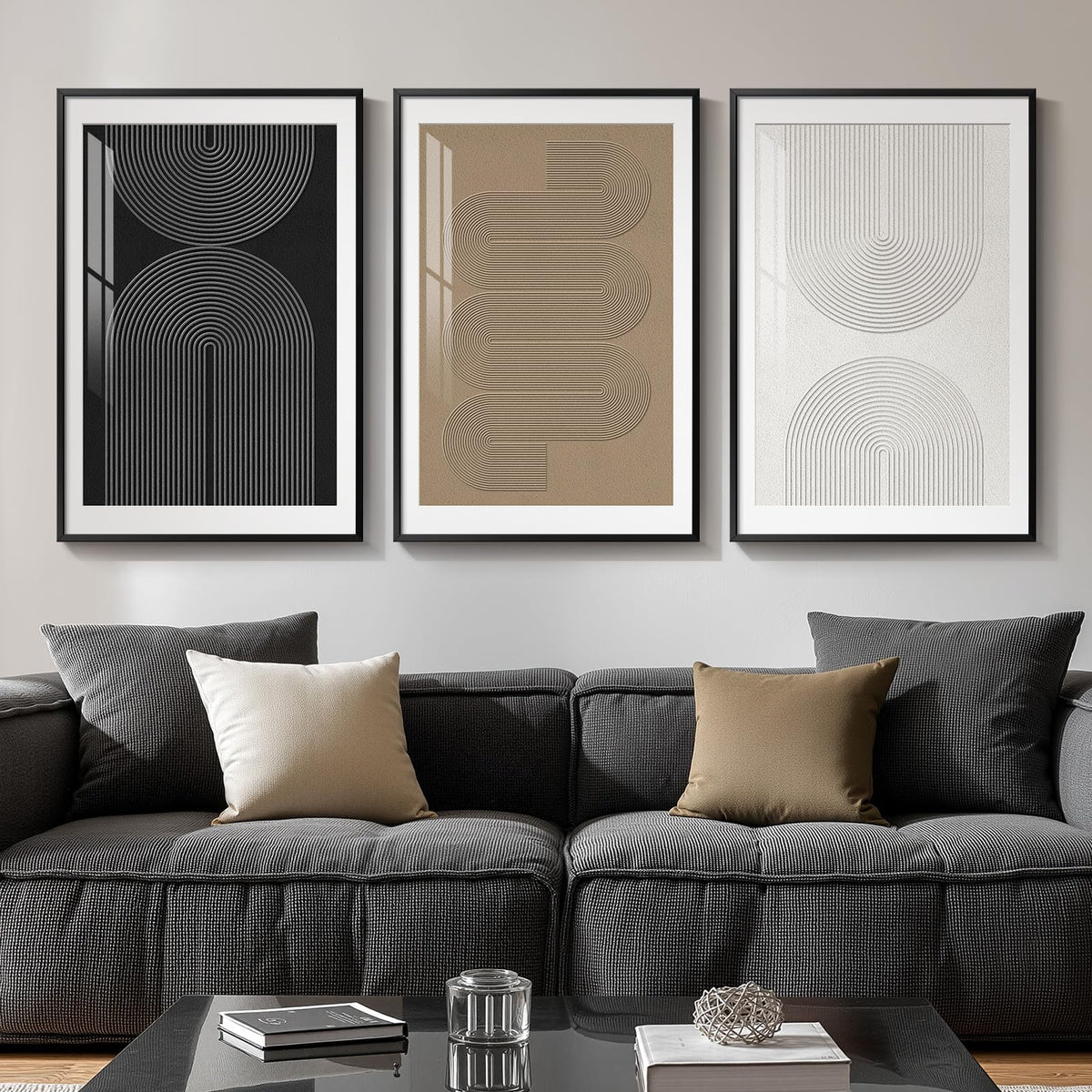 Large Framed Boho Black White Abstract Wall Art for Living Room, 24x36 In
