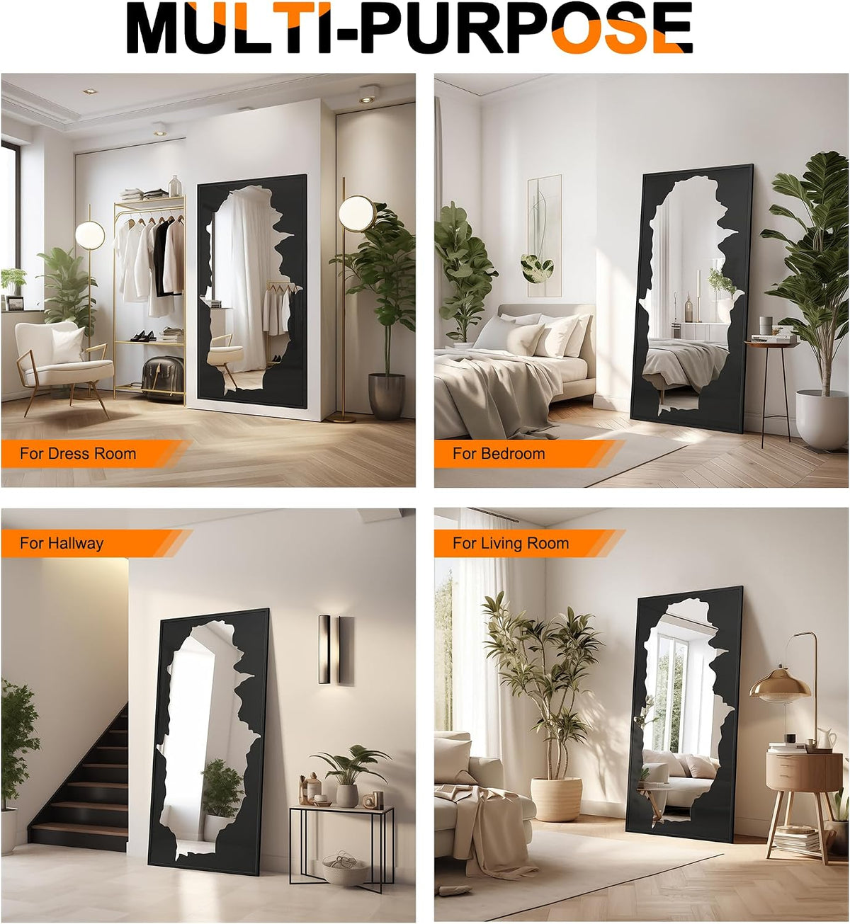 Full Length Mirror for Wall, 55"x28" Black Abstract Wall Decor Mirror