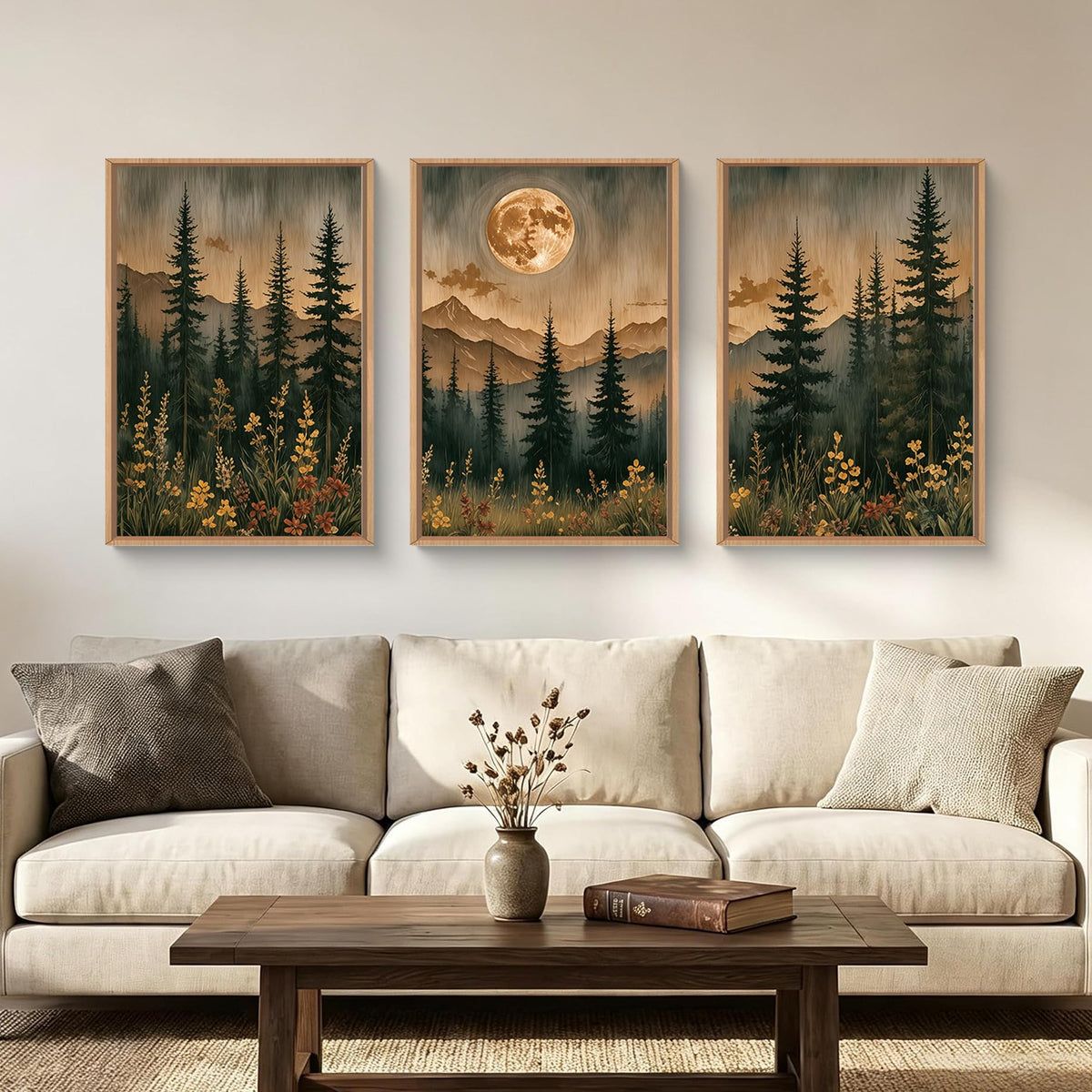 HOURIA Blue White Abstract Neutral Framed Canvas Wall Art Set- 16"x24"x3