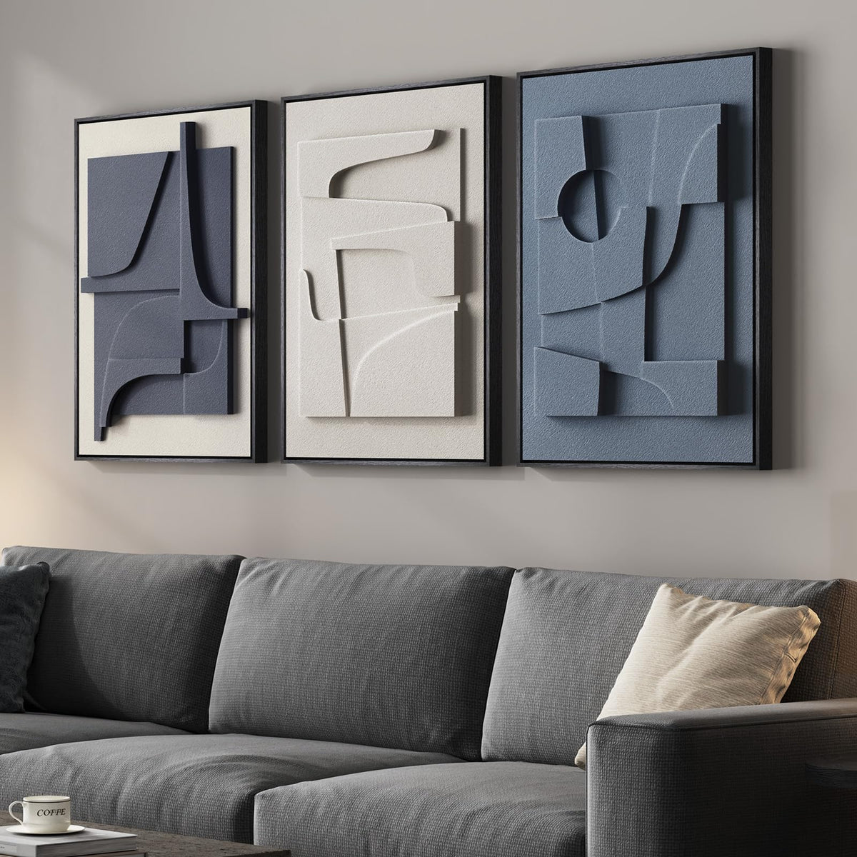 Large 3D Framed Abstract Wall Art Set, 3 Piece Modern Artwork for Walls