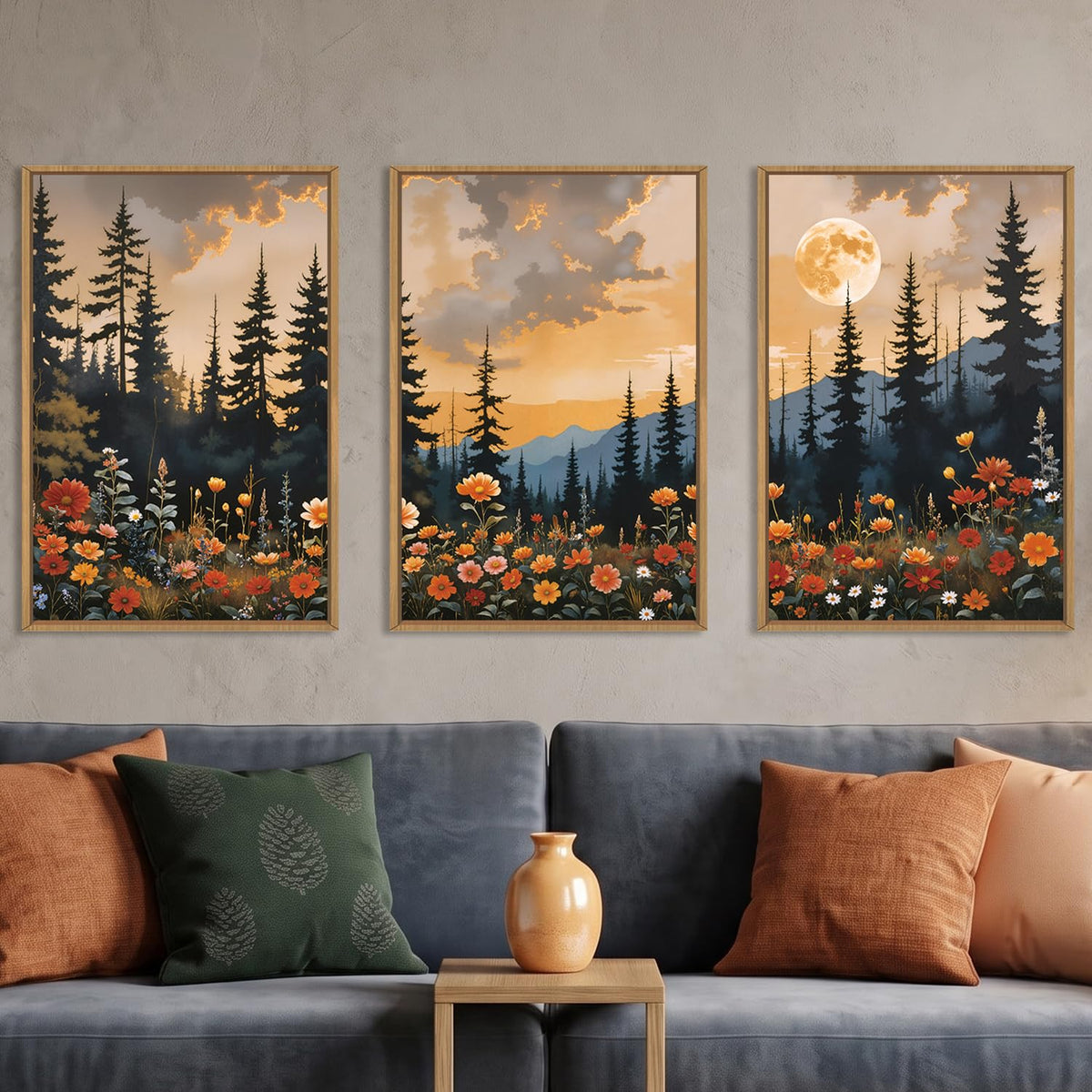 KAIRNE Neutral Abstrcat Landscape Framed Canvas Wall Art Set-40"x20"x1