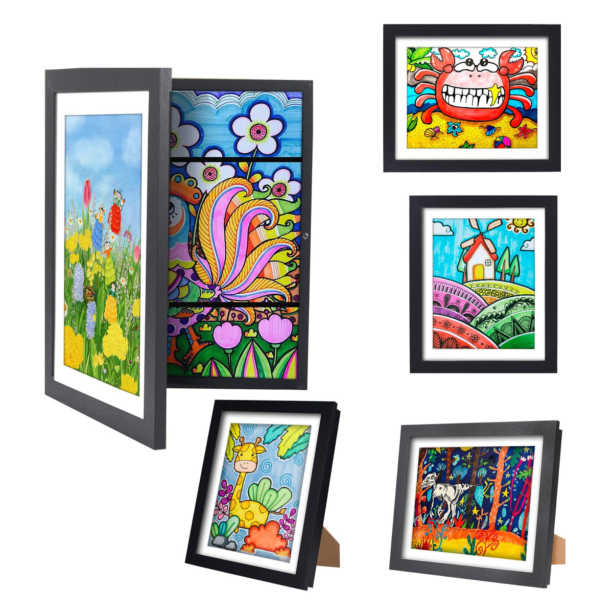 [3-Pack Kids Artwork Frames Changeable - Front Opening Holds 150,Children Art Projects Kids Art Frames,10x12.5 Child Picture Frame for Display,With Storage(Wood)