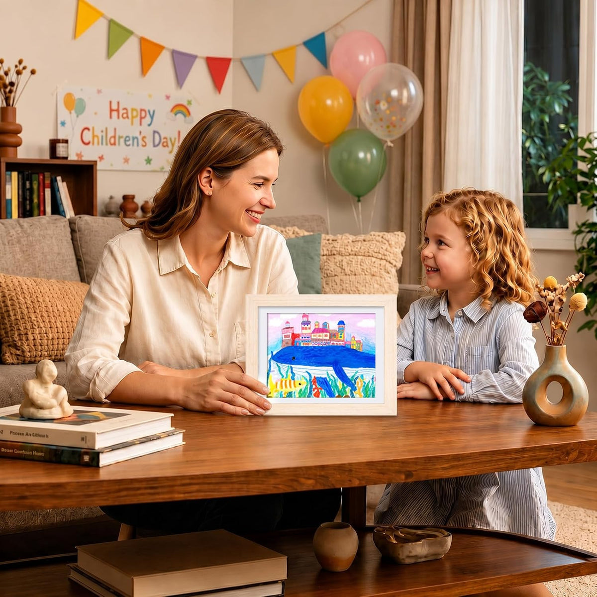 KINLINK 9x12 Kids Art Frame, Natural Artwork Frames 2 Pack