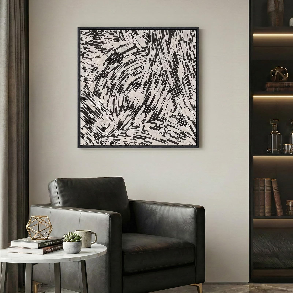 Framed Neutral Organic Abstract Canvas Wall Art for Dining Room, 30x30 Inch