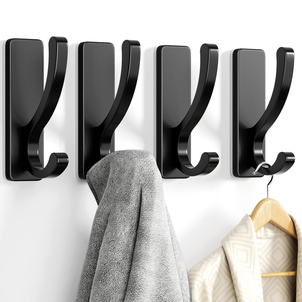 pickpiff Adhesive Wall Hooks for Coat/Towel, Hold 13LB, Gold 4 Pack