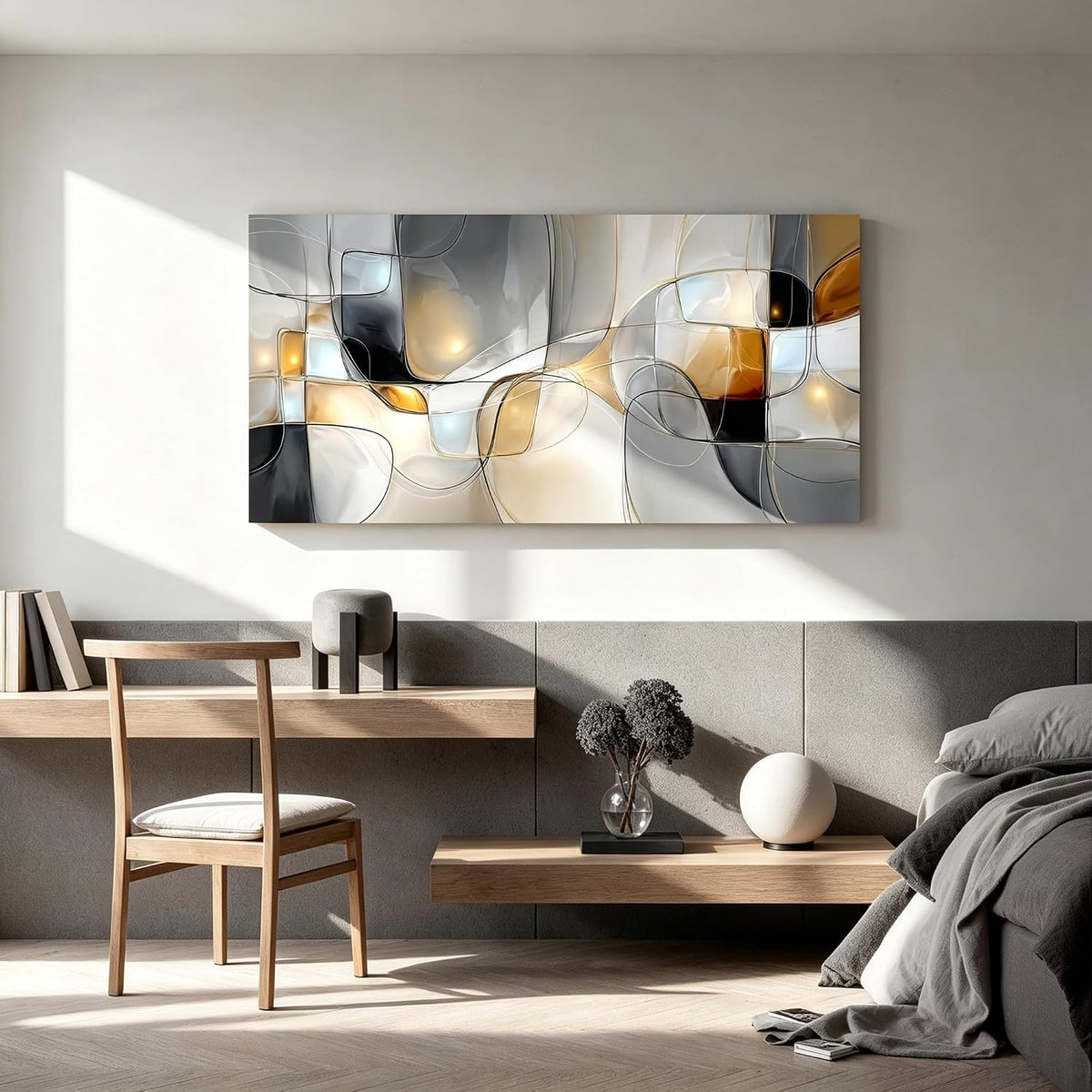 I@U Geometric Abstract Wall Art Decor Modern Gray White Wall Art Prints Canvas Wall Art Decor For Living Room Office Bathroom Kitchen Bedroom Artwork For Walls Decor Canvas Prints 20x40 Inch