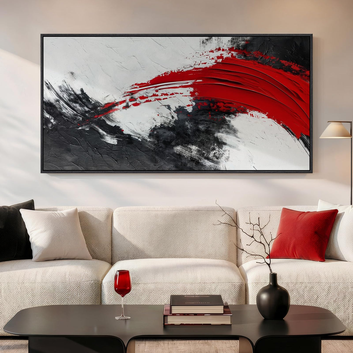 Large Framed Neutal Abstract Landscape Wall Art for Living Room, 60x30 In