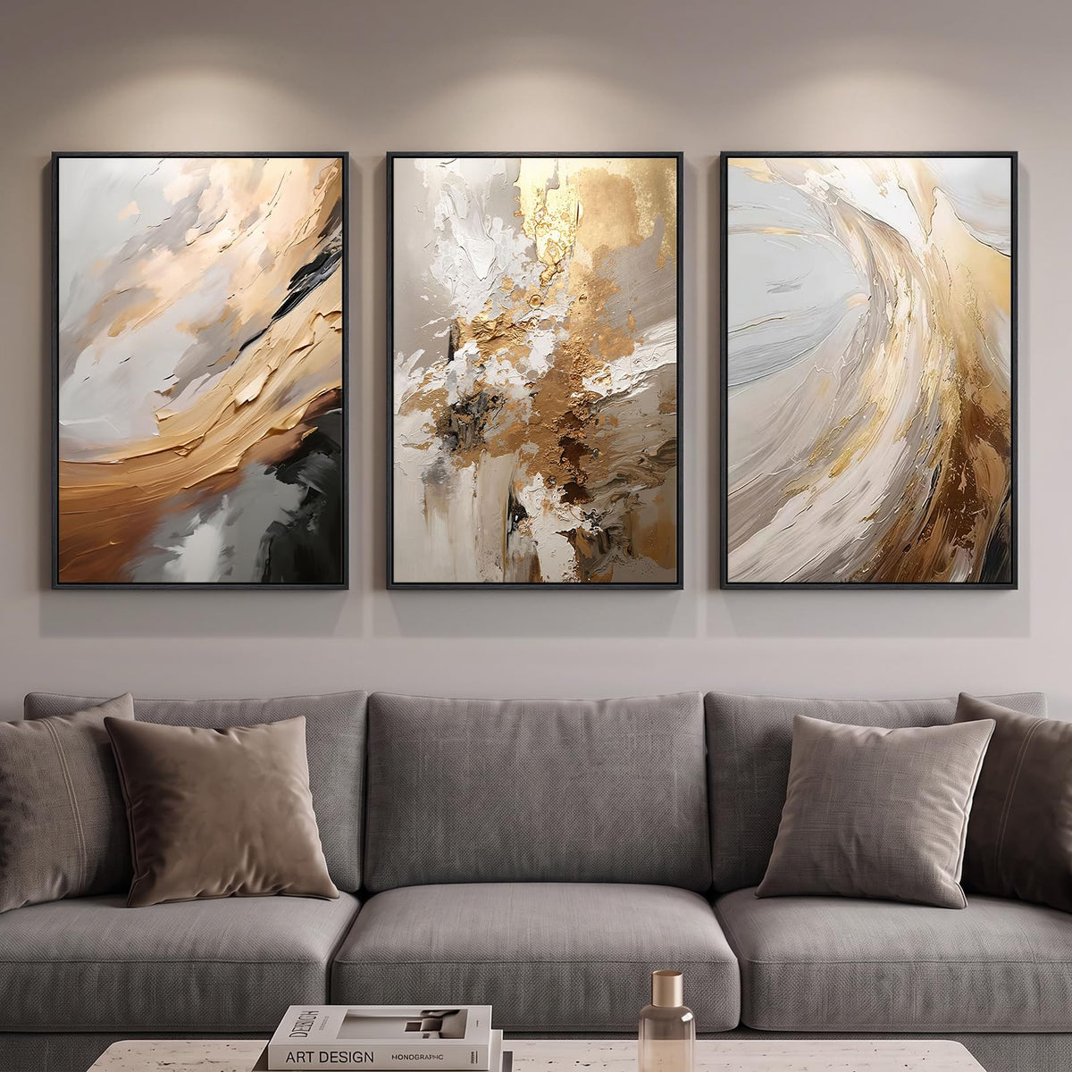 Framed Modern Minimalist Neutral Abstract Wall Art, Set of 3, Each 16x24 In