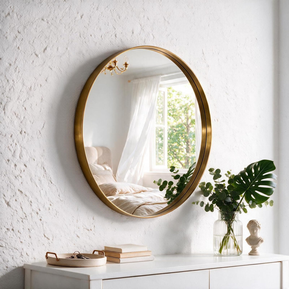 DUMOS Round Wall Mirror 28 Inch, Bathroom Wall Circle Mirror