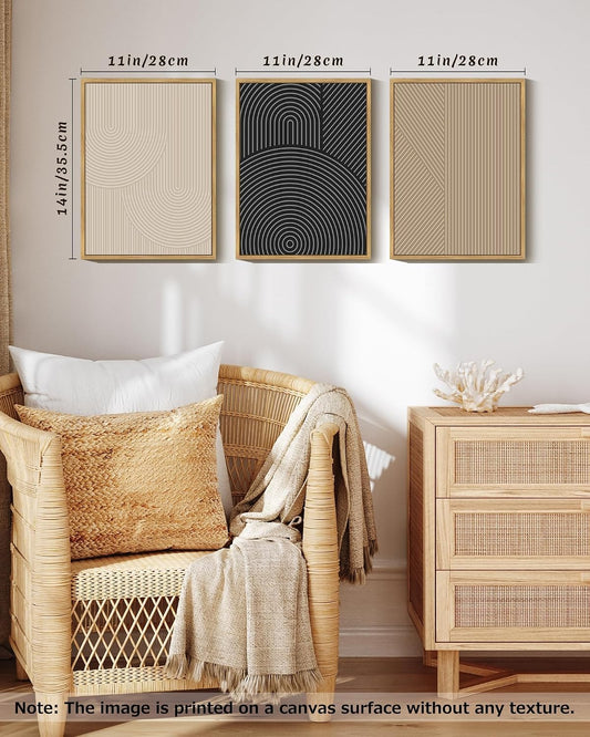 Drsoum Mid-Century Modern Framed Wall Art Minimalist Abstract Boho Neutral Line Wall Decor Geometric Artwork Kitchen Dining Room 11x14in Natural Framed