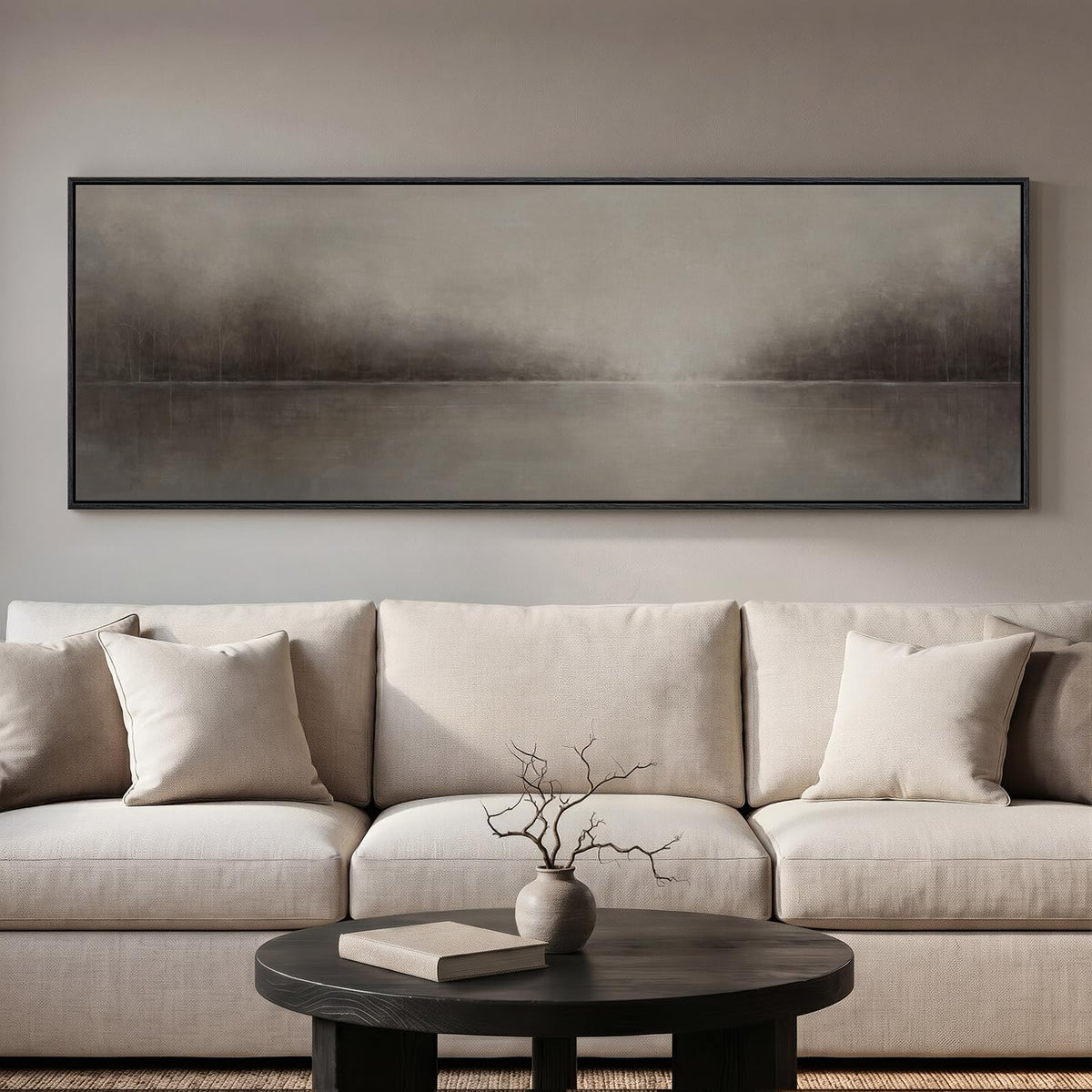 Large Framed Neutral Abstract Wall Art for Living Room, Horizontal 30x60 In