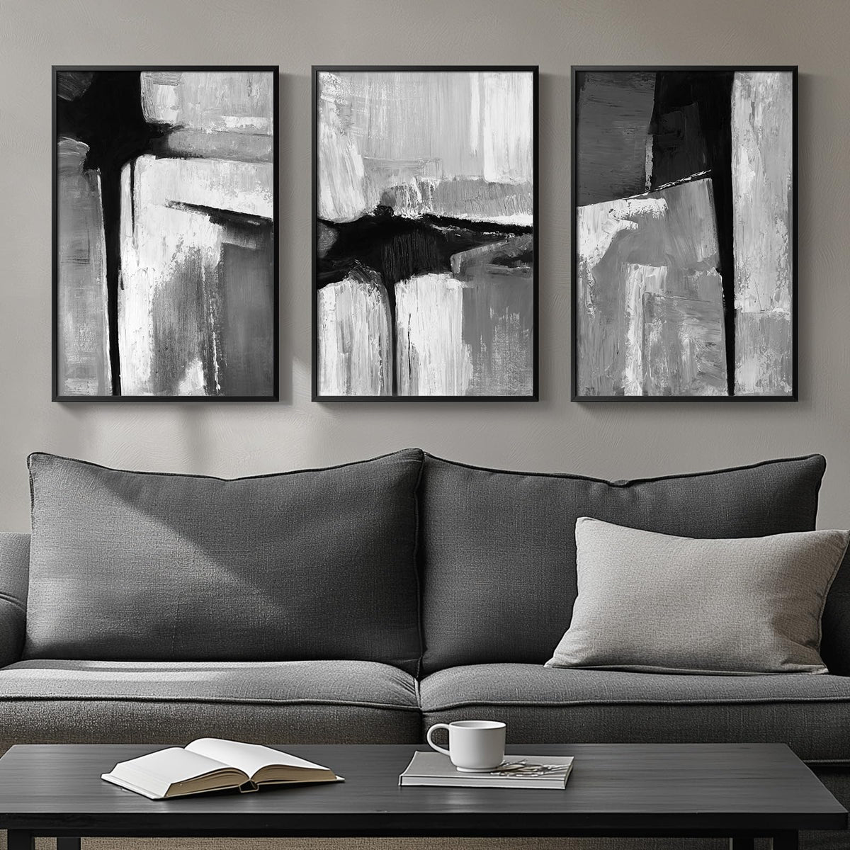 Large Framed Boho Black White Abstract Wall Art for Living Room, 24x36 In