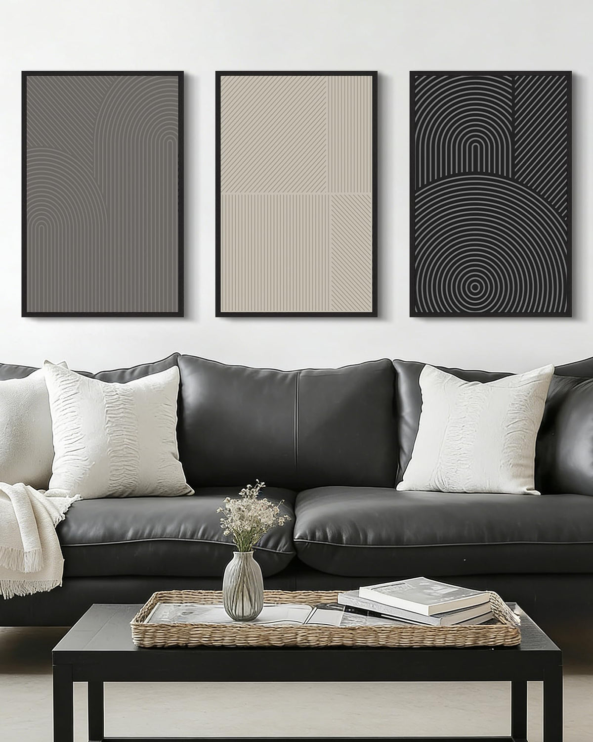 Drsoum Mid-Century Modern Framed Wall Art Minimalist Abstract Boho Neutral Line Wall Decor Geometric Artwork Kitchen Dining Room 11x14in Natural Framed
