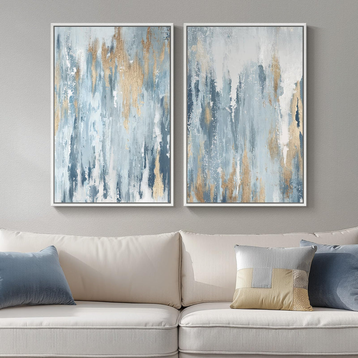 Large Framed Green Abstract Wall Art for Living Room Set of 2, 24x36 In