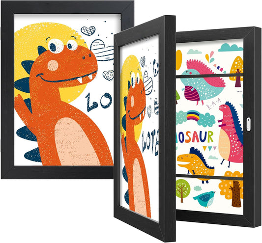 BAIJIALI Black Art Frames for Kids Artwork - Front Opening Holds 150 Drawings, 3D Crafts - 2 Packs 8.5x11 with mat or 9x12 without Mat