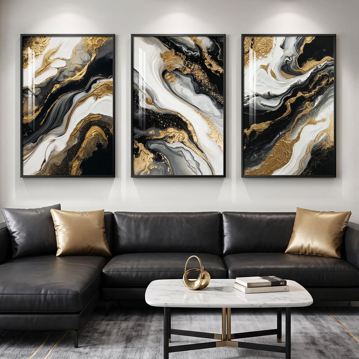 Large Framed Blue and Gray Abstract Wall Art for Living Room, 3 Piece 24x36