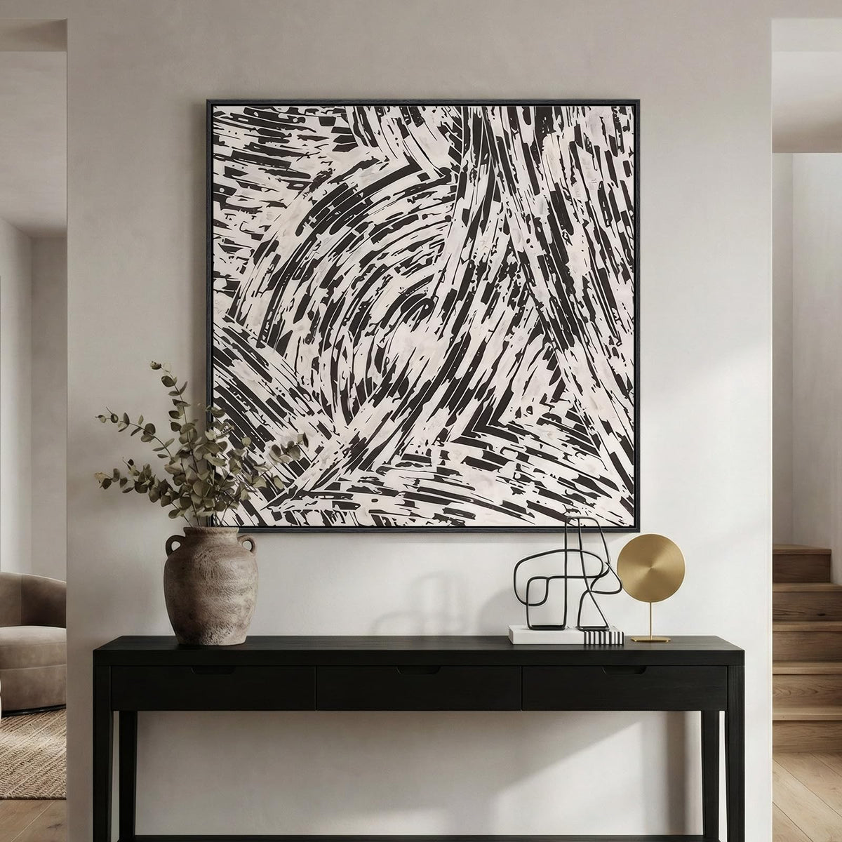 Framed Neutral Brown Abstract Canvas Wall Art for Living Room, 30x30 In