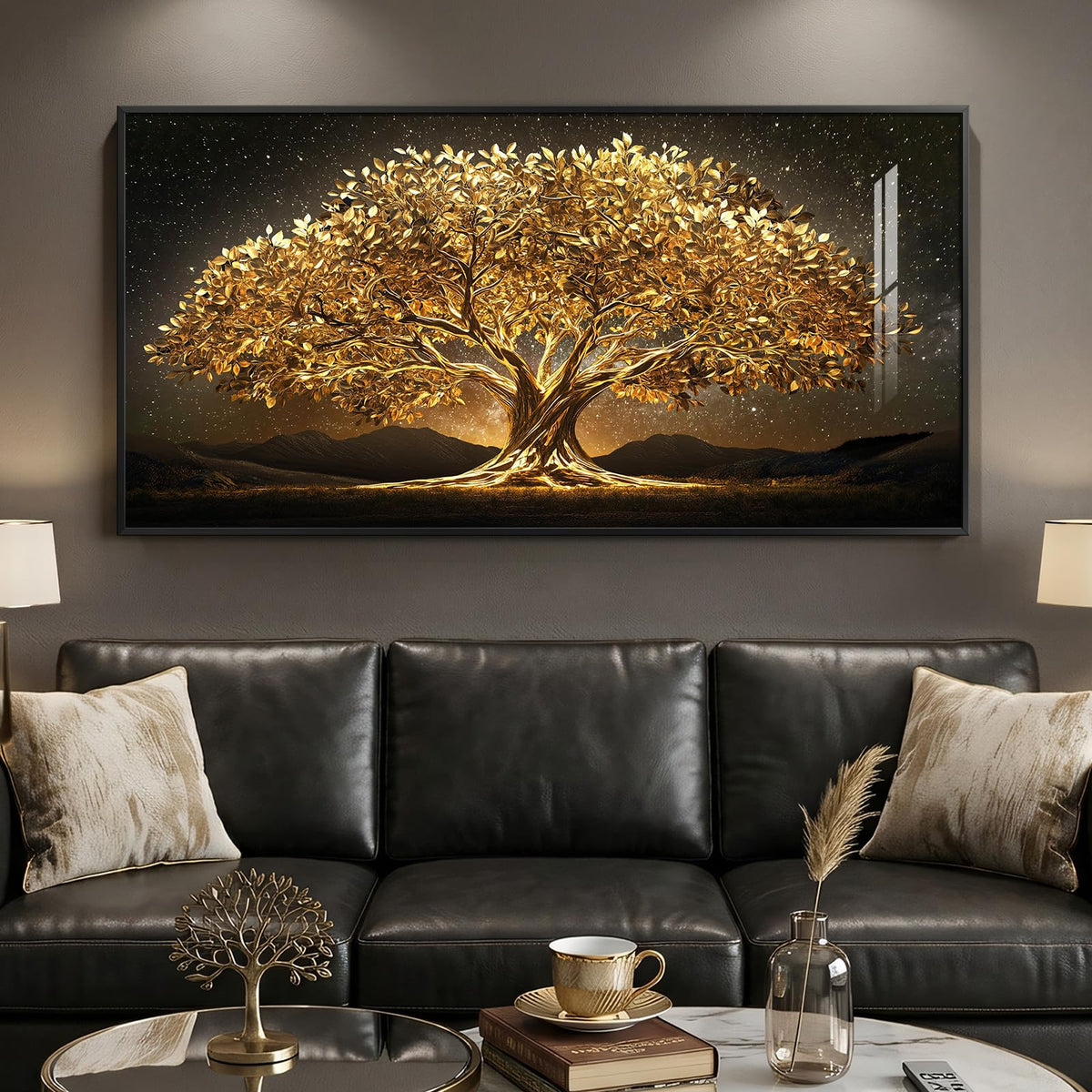 Framed Vintage Neutral Tree of Life Wall Art for Living Room, 20x40 In