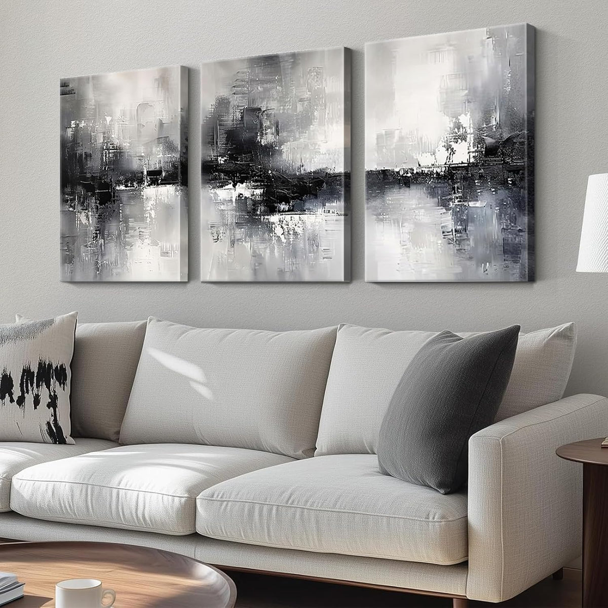 Dytila 3 Piece Large Black And White Abstract Wall Art Framed 12x16 Inch