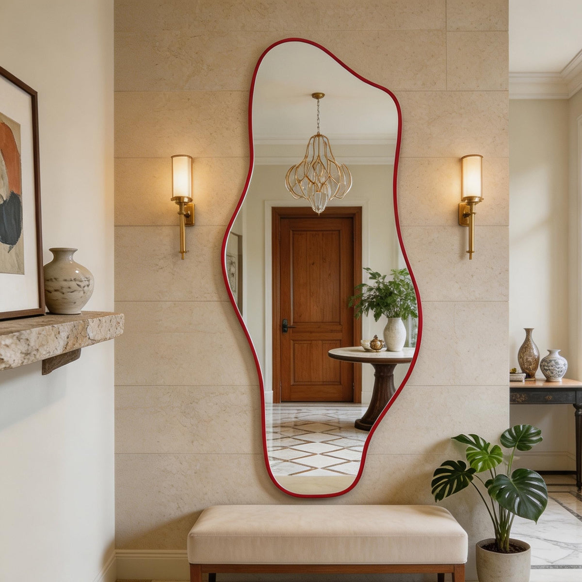 67"x31" Irregular Full Length Mirror, Abstract Frameless Mirror