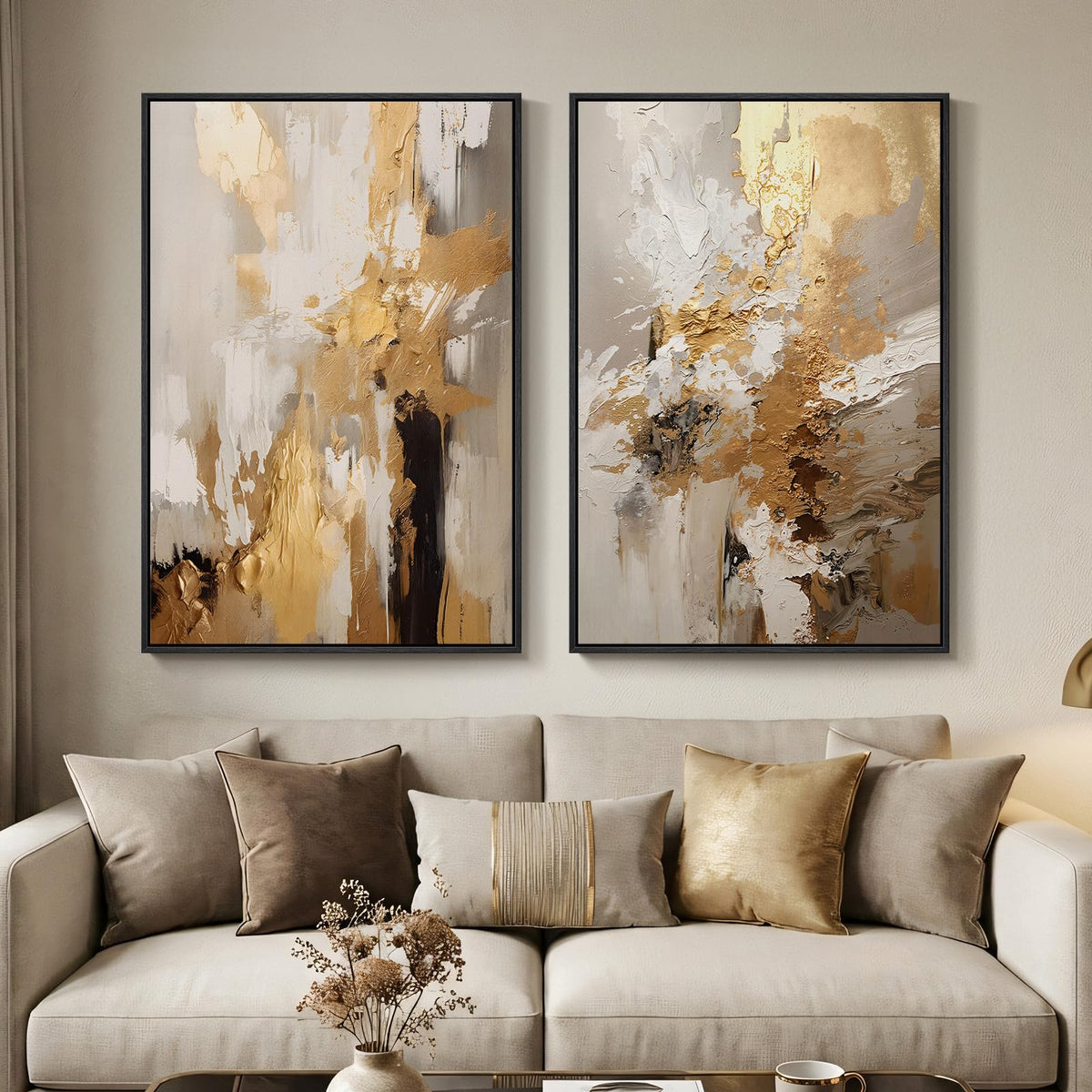 Large Framed Green Abstract Wall Art for Living Room Set of 2, 24x36 In