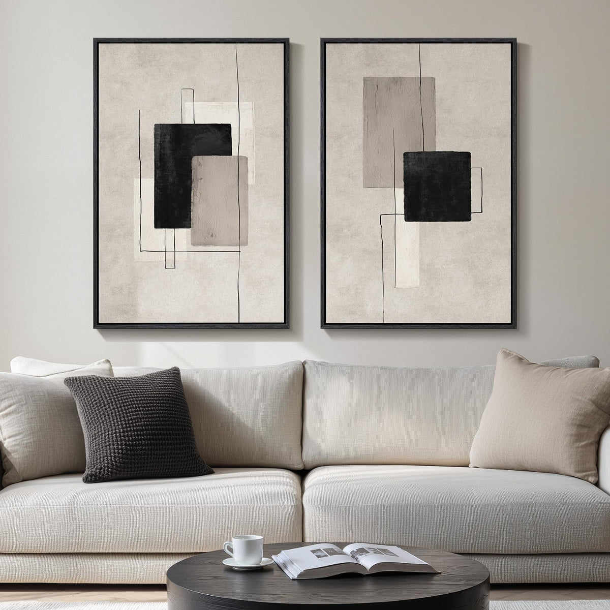 Large Framed Green Abstract Wall Art for Living Room Set of 2, 24x36 In