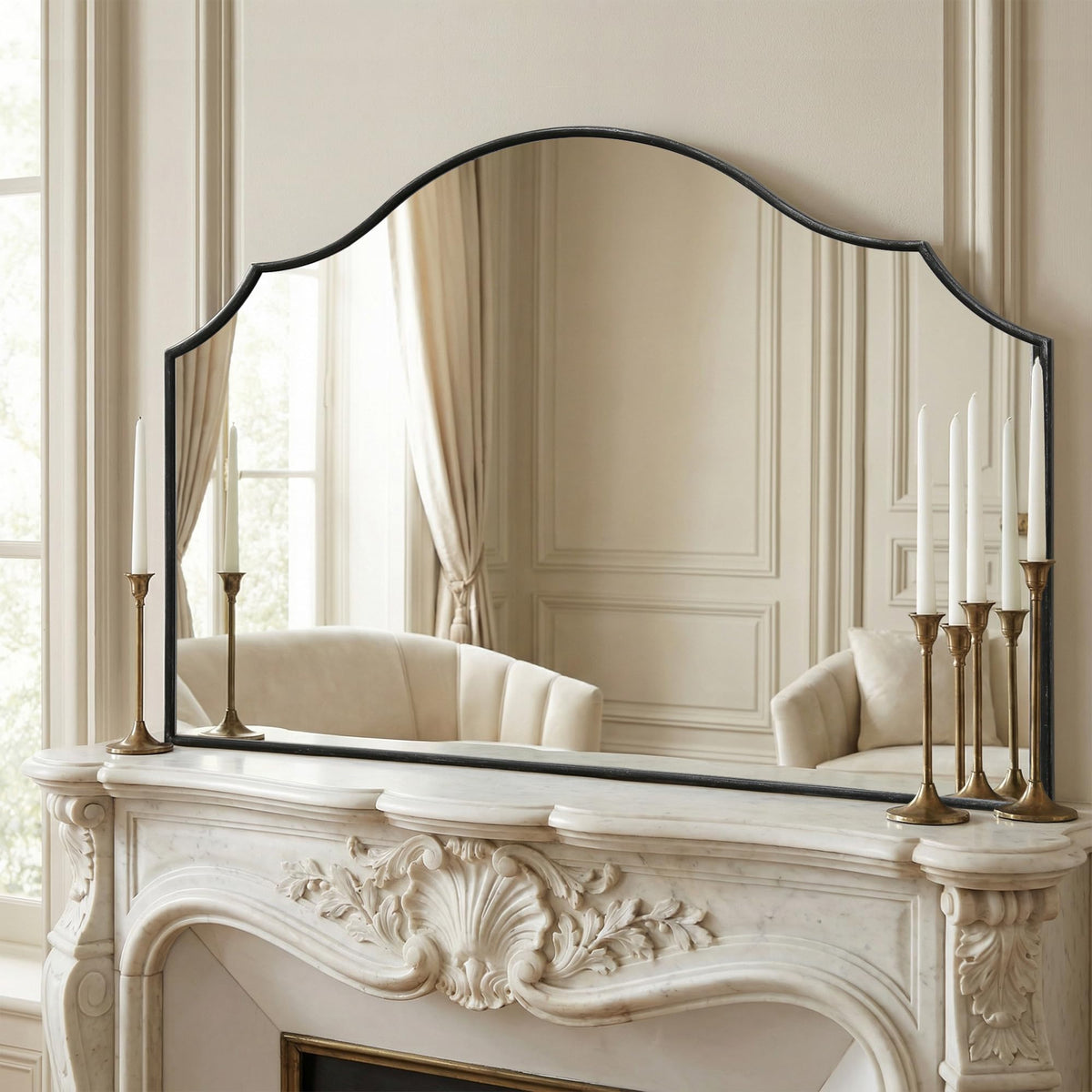Besdomus Black Scalloped Wall Mirror: 40"x29" Large Wooden Bathroom Mirror