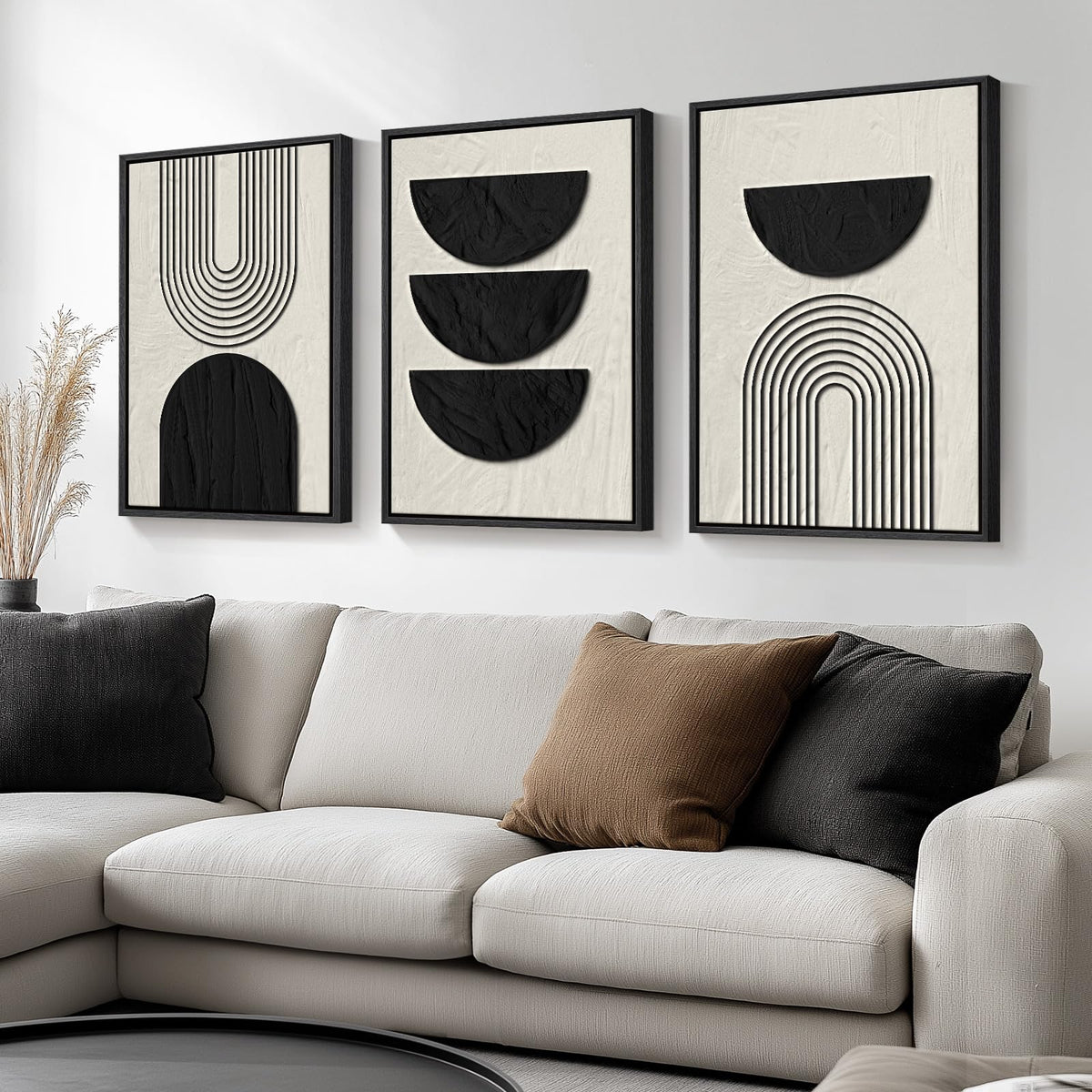 Large Framed Blue and Gray Abstract Wall Art for Living Room, 3 Piece 24x36