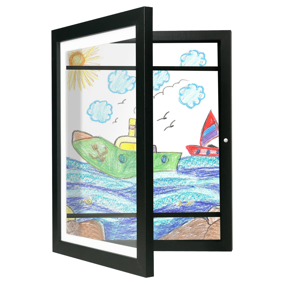 iRahmen Kids Art Frames 8.5x11 Set of 2 - Front Opening Childrens Picture Frame Changeable, Wood Artwork Display Storage for Wall Mount, Magnetic Door Holds 50 Art Pieces for Drawings, 3D Picture, Crafts, Portfolio, Brown