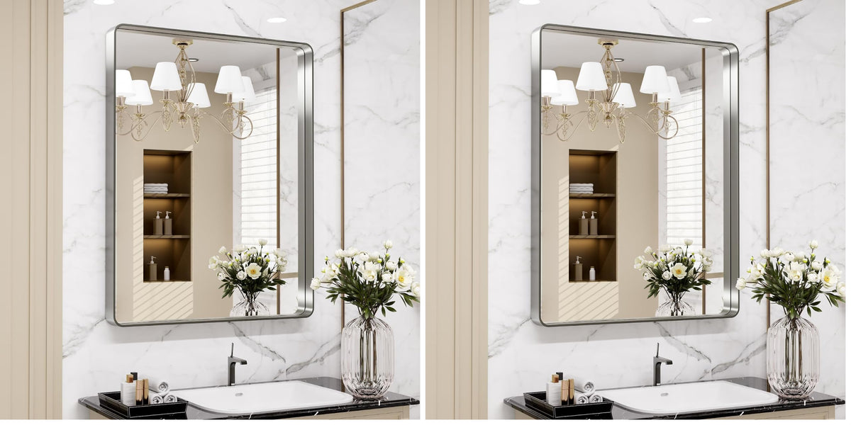 LOAAO 20X16 Inch Black Bathroom Mirror Metal Framed