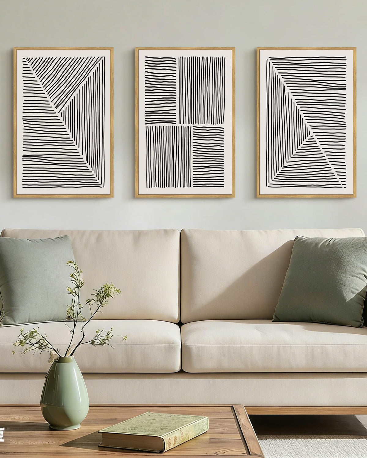 Drsoum Mid-Century Modern Framed Wall Art Minimalist Abstract Boho Neutral Line Wall Decor Geometric Artwork Kitchen Dining Room 11x14in Natural Framed