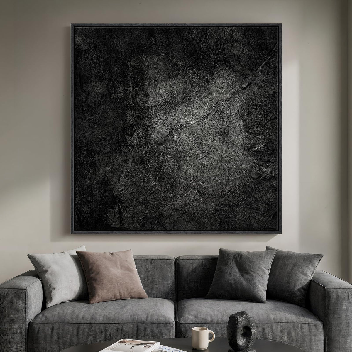 Framed Neutral Brown Abstract Canvas Wall Art for Living Room, 30x30 In