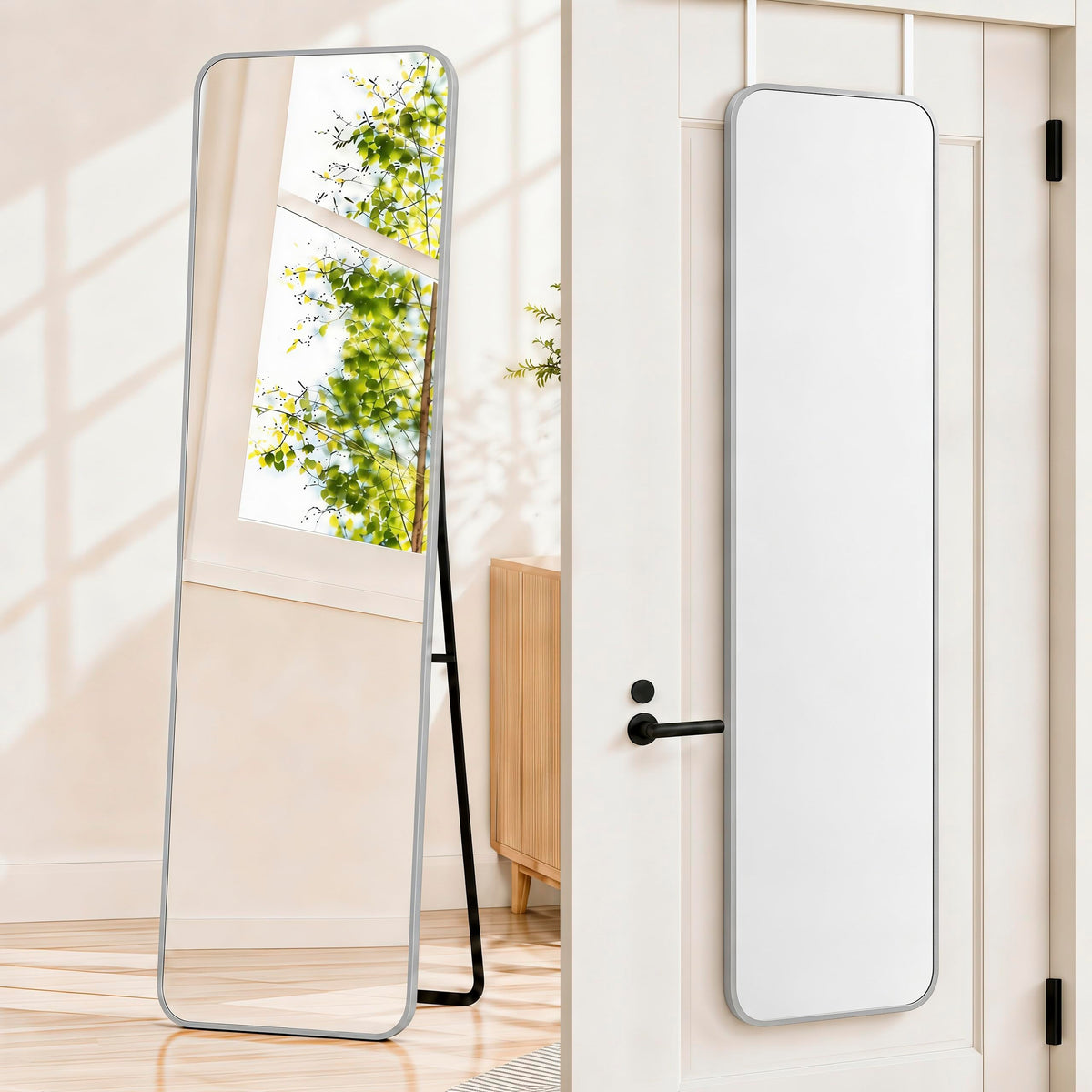 SCWF-GZ 47x14 Full Length Mirror Over the Door Hang or Wall Mounted Black