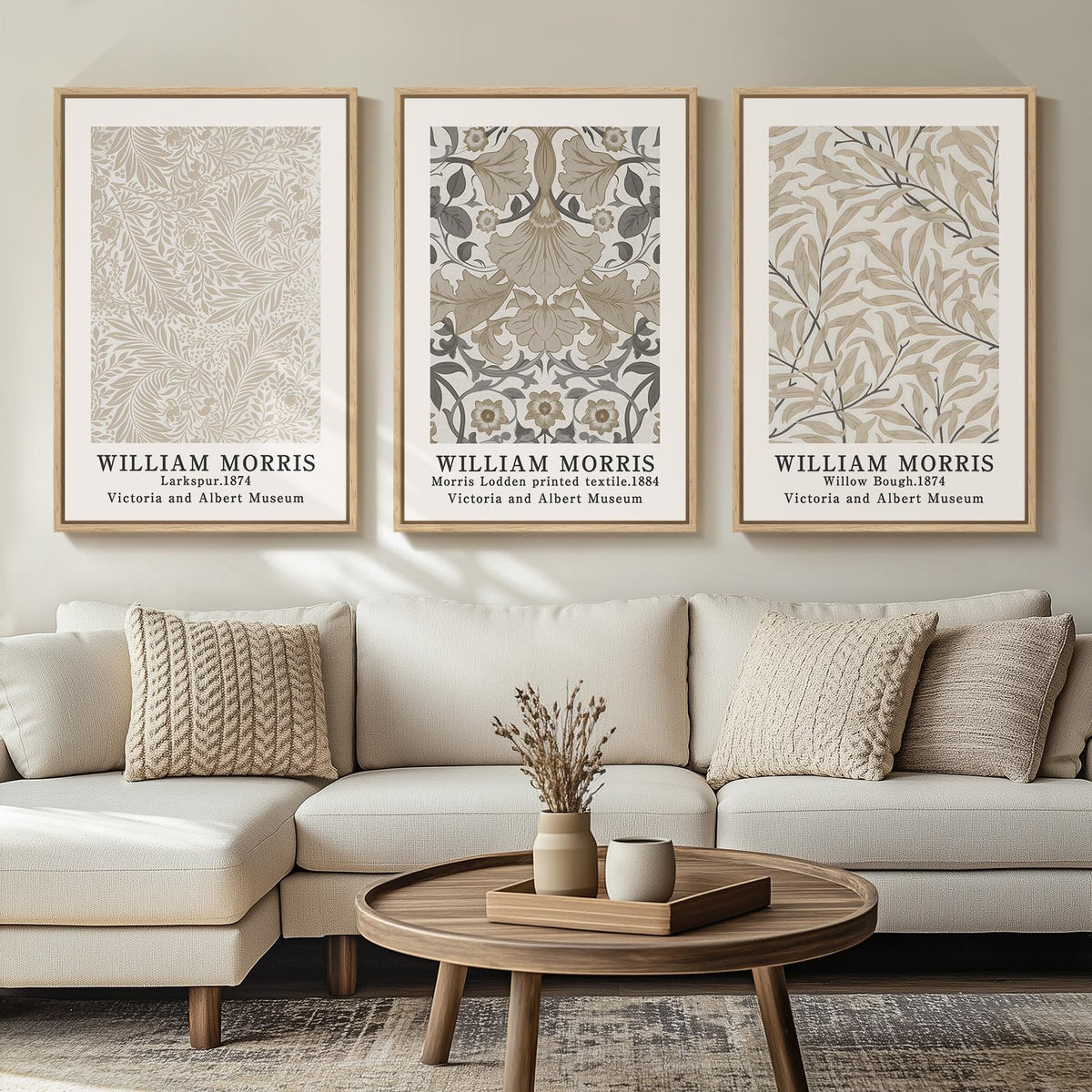 Framed Vintage William Morris Boho Canvas Wall Art for Living Room, 3 Piece