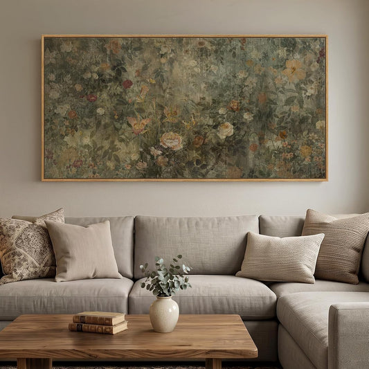 Extra Large Framed Vintage Rustic Floral Wall Art for Living Room, 60x30 In