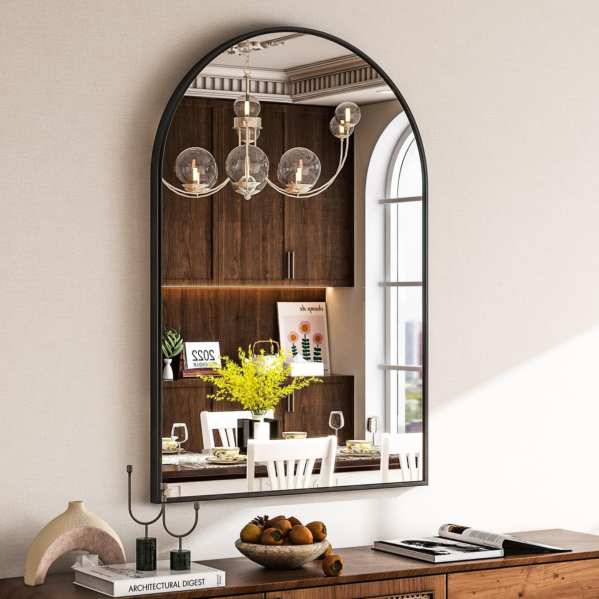 HARRITPURE Arched Wall Mirror 24"x36" Black Metal Frame Vanity Mirrors