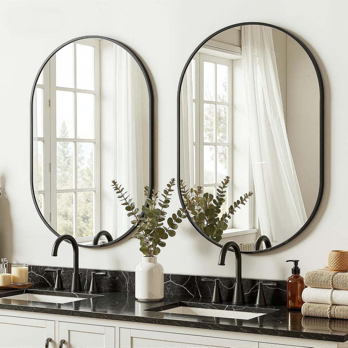 Black Oval Bathroom Mirror for Over Sink, 2 Pack 24"x36" Wall Mirror