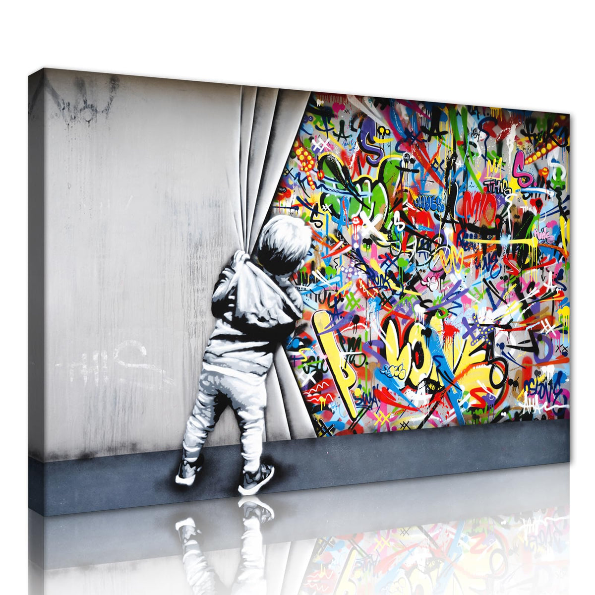 Banksy Wall Art Graffiti Street Giclee Canvas Paintings Poster and Prints Kid Wall Pictures girl Figure Street Picture Artwork Modern Framed Art for Home Wall Decor 24”Wx36”H