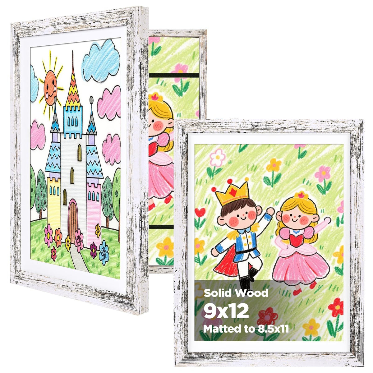 KINLINK 9x12 Kids Art Frame, Natural Artwork Frames 2 Pack