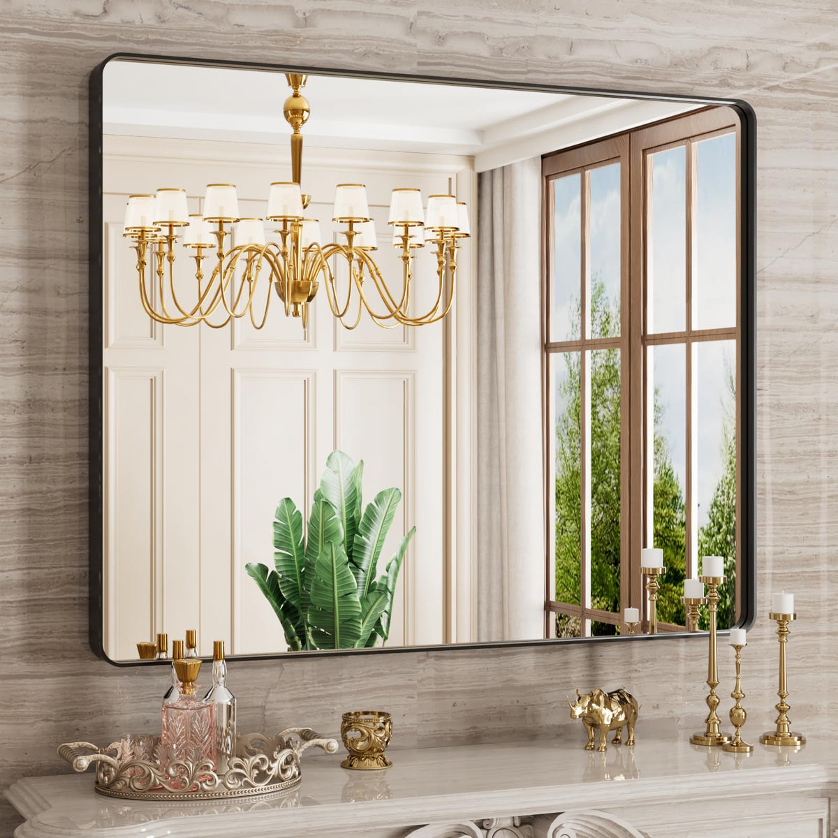 JISOSO 22x30 Inch Black Bathroom Mirror Metal Framed