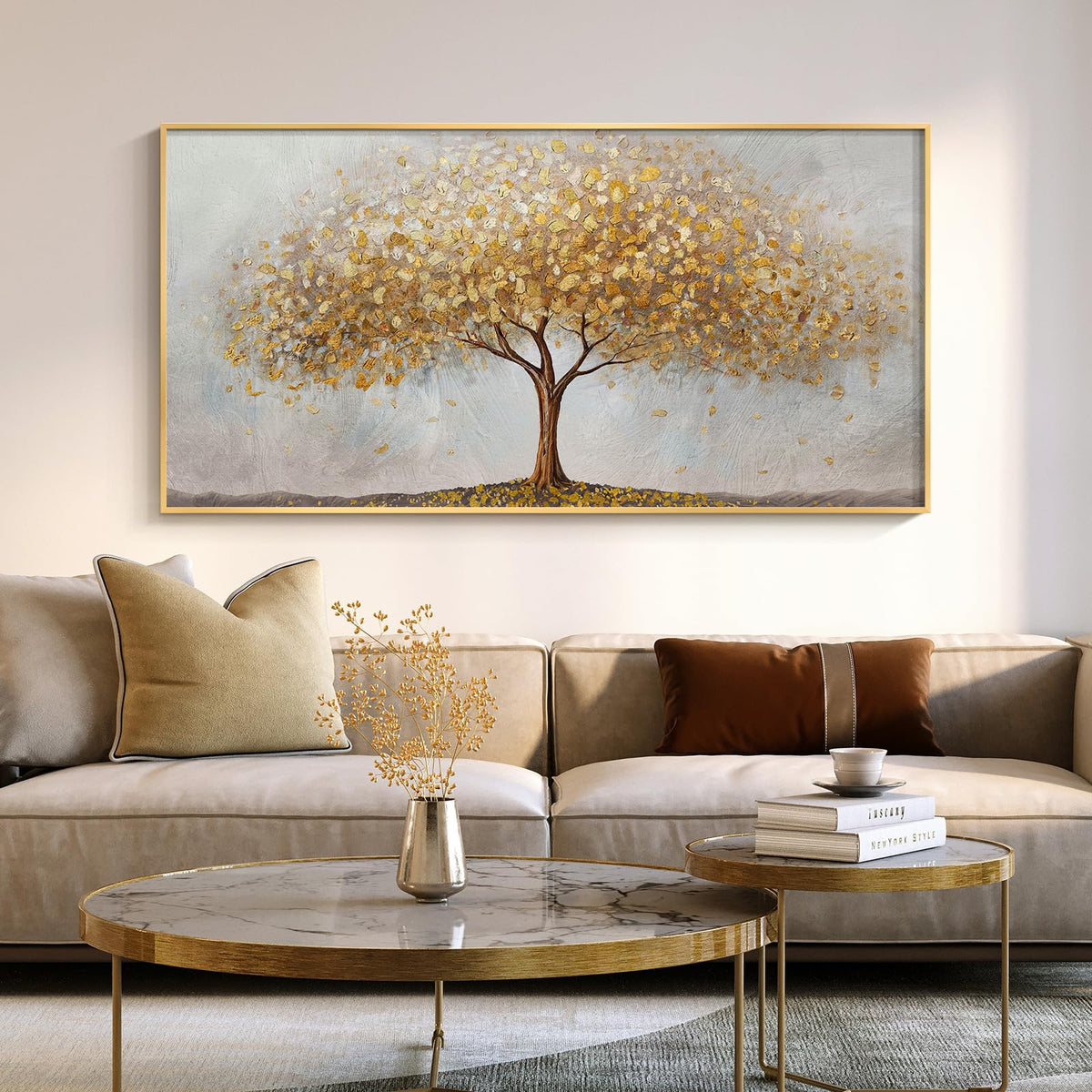 Framed Vintage Neutral Tree of Life Wall Art for Living Room, 20x40 In