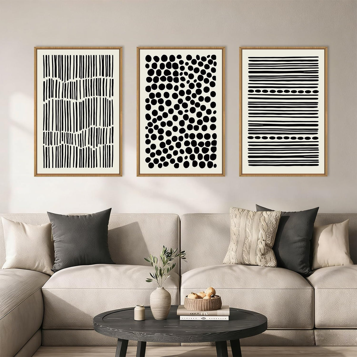 KAIRNE Neutral Abstrcat Landscape Framed Canvas Wall Art Set-40"x20"x1