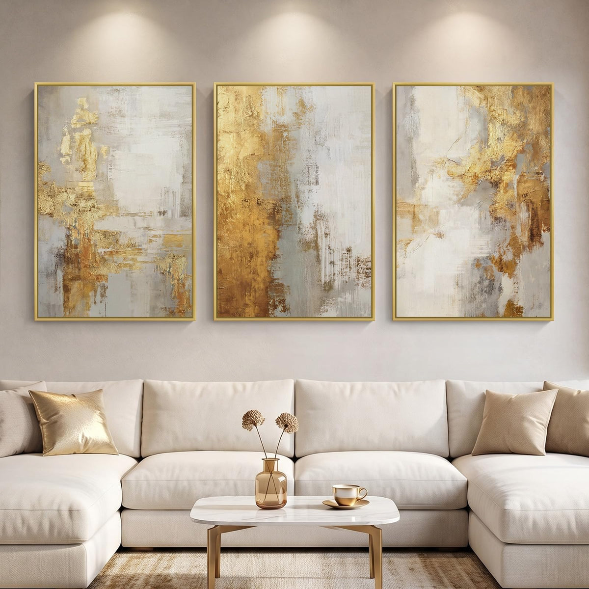 Large Framed Blue and Gray Abstract Wall Art for Living Room, 3 Piece 24x36